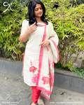 White Linen Muslin Printed 3-Piece Salwar Suit