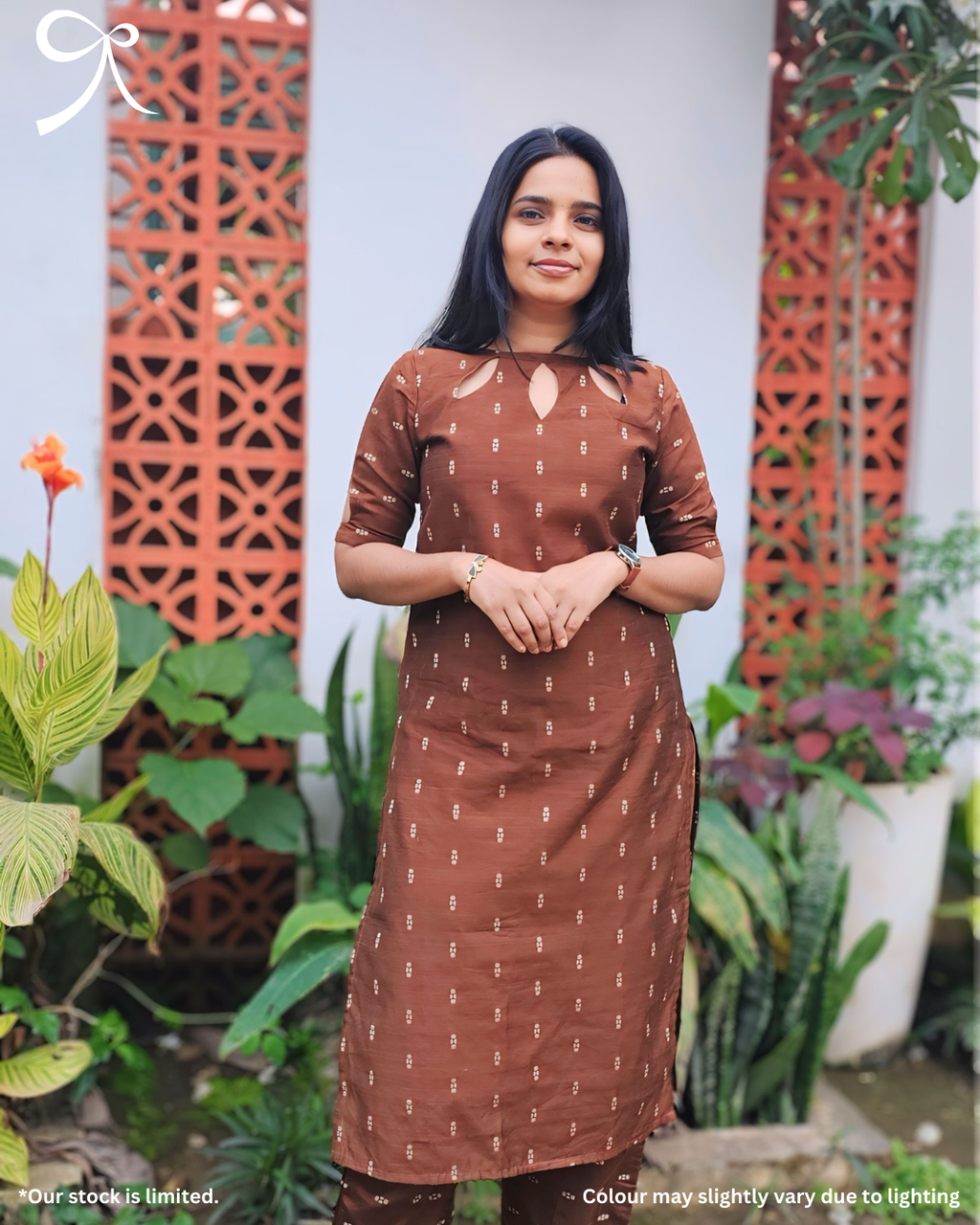 Premium Raw Silk Suit Set with Chanderi Kalamkari Dupatta – Brown