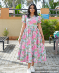 Powder Blue Floral Printed Cotton Midi Dress
