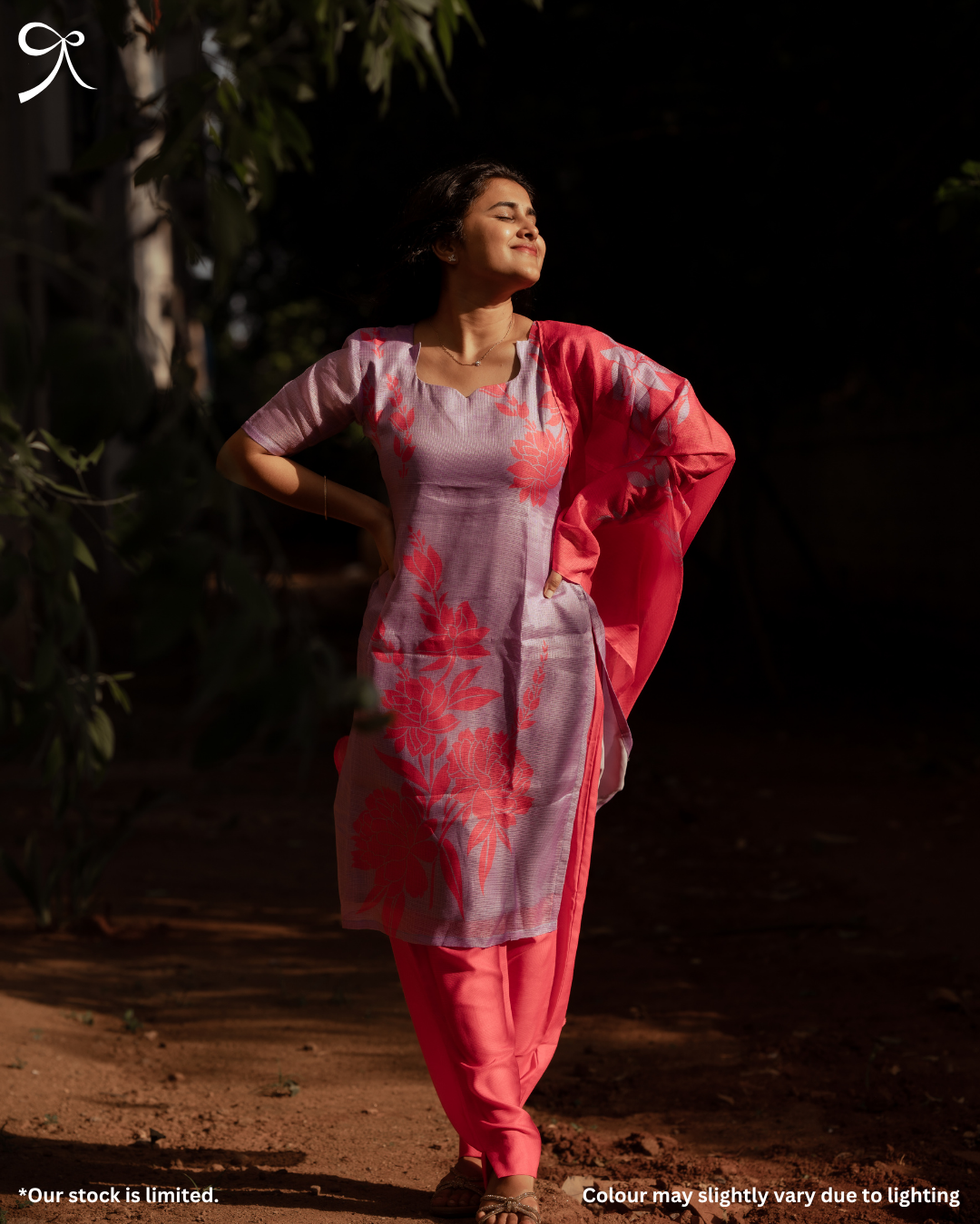 Lilac & Pink Kota Cotton Floral Printed 3 Piece Salwar Suit Set