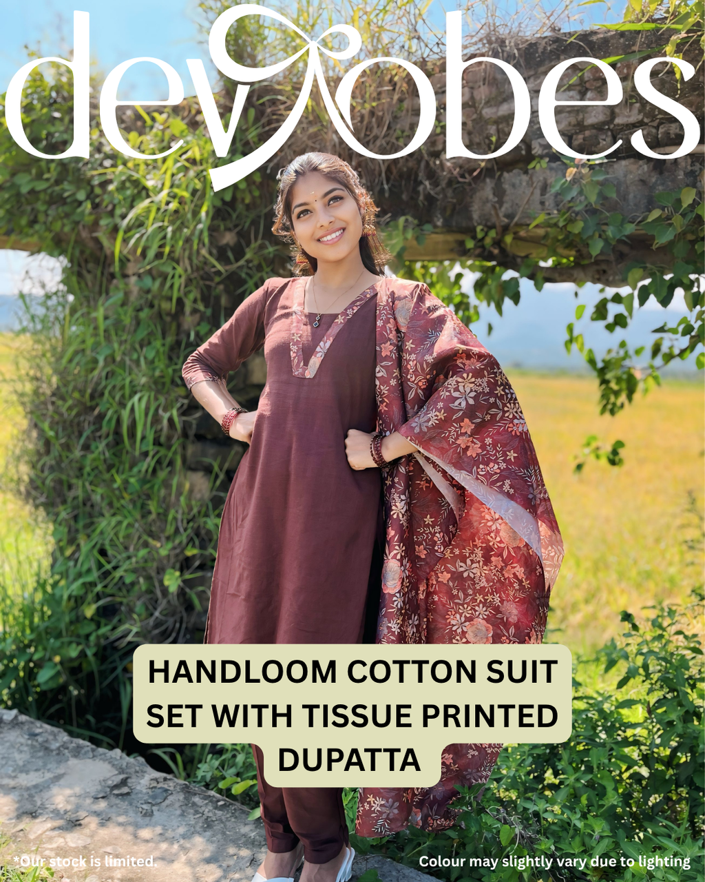 Handloom Cotton Suit Set with Tissue Printed Dupatta