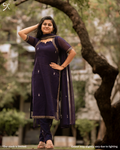 Pure Handloom 3-Piece Salwar Suit Set – Navy Blue