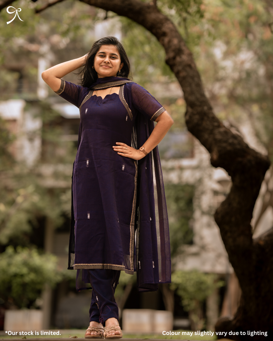Pure Handloom 3-Piece Salwar Suit Set – Navy Blue