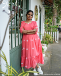 Peach Floral Cotton Midi Dress