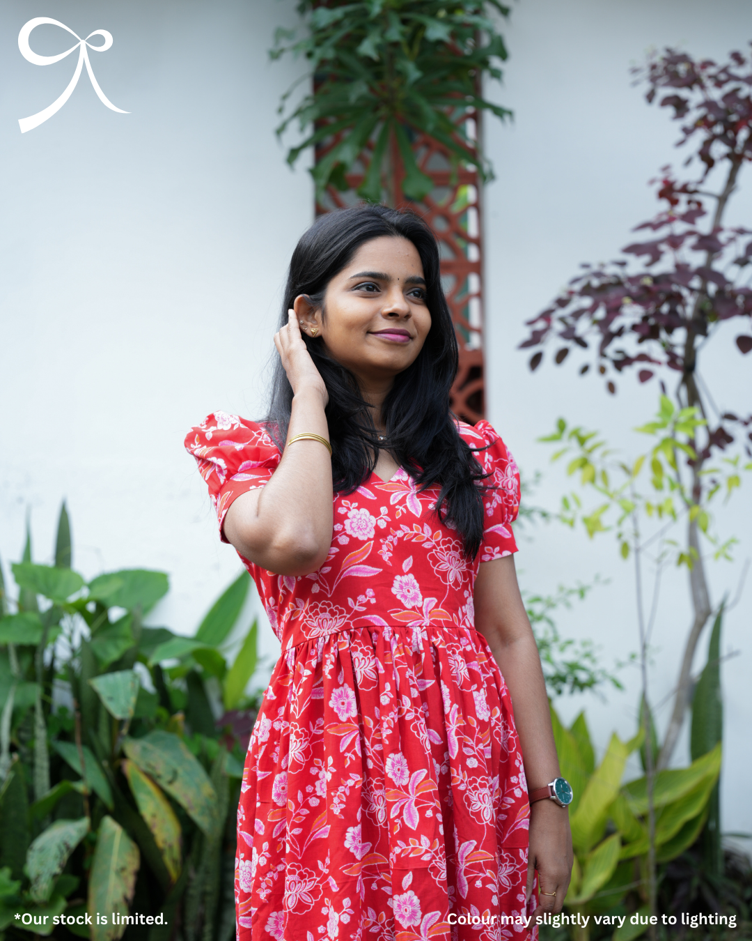 Red Floral Cotton Maxi Dress