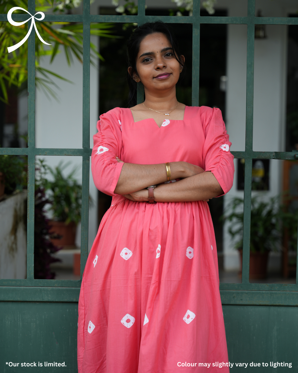 Peach Floral Cotton Midi Dress