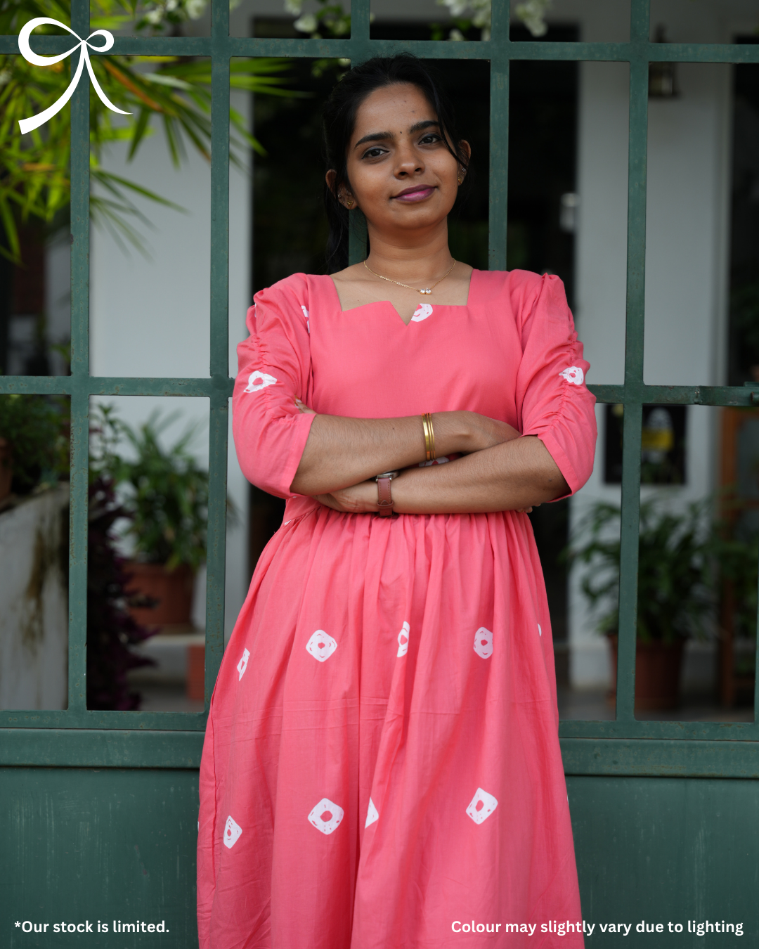 Peach Floral Cotton Midi Dress