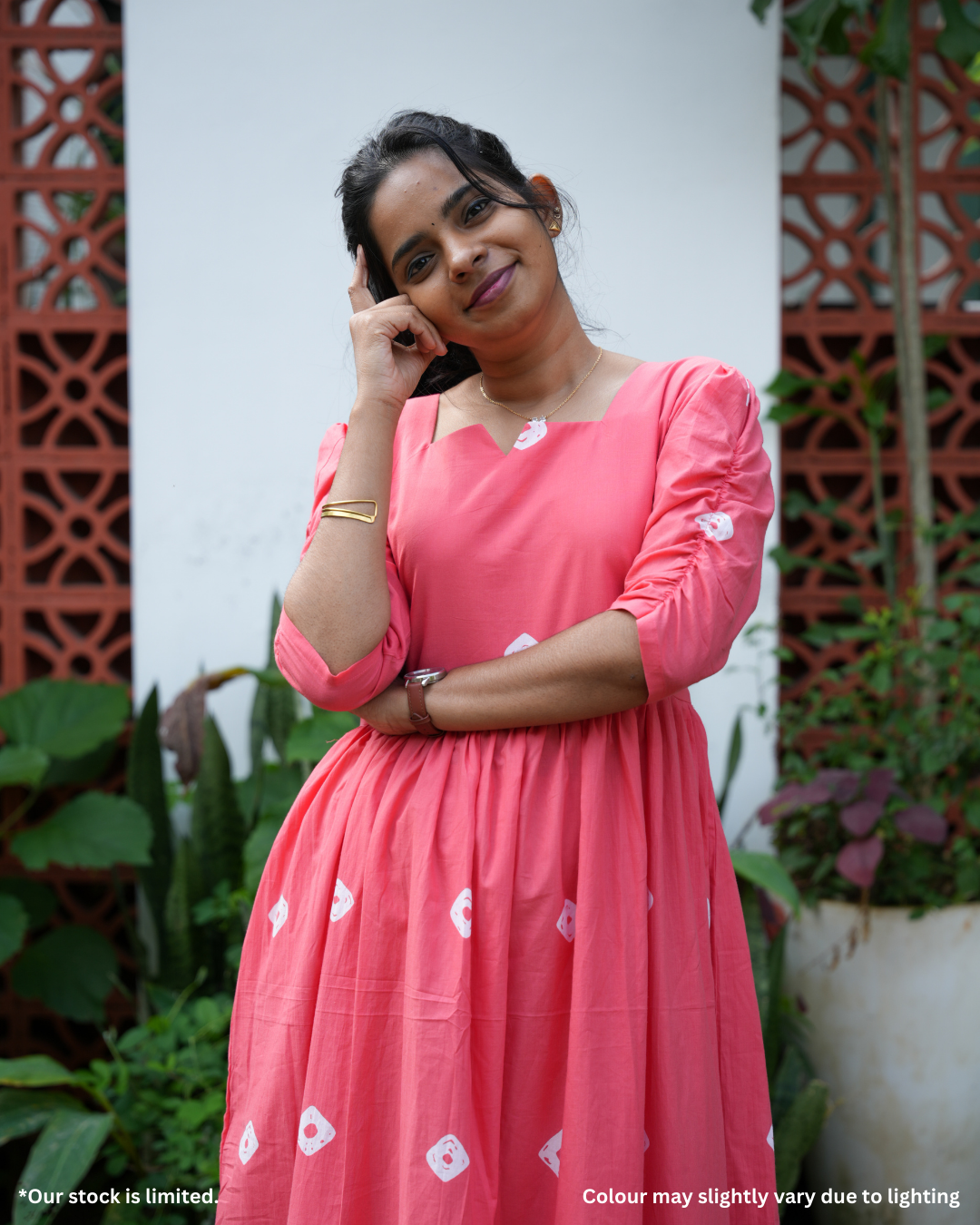 Peach Floral Cotton Midi Dress