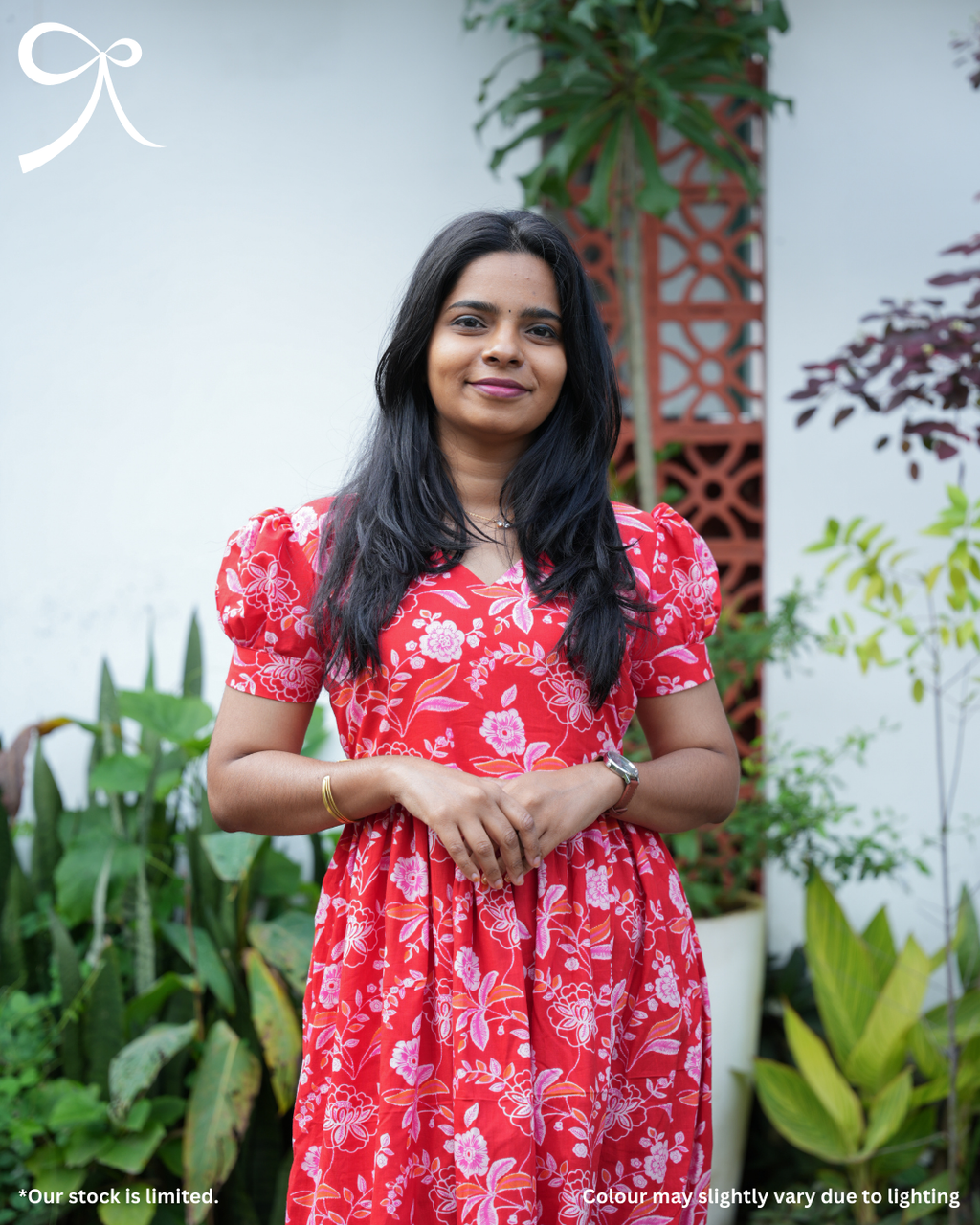 Red Floral Cotton Maxi Dress