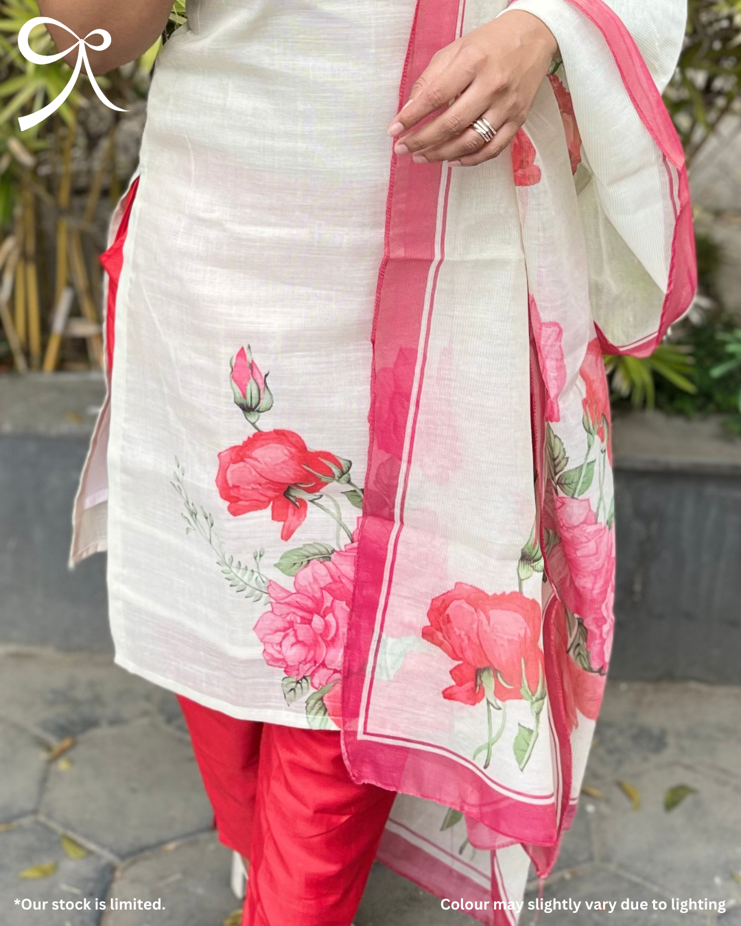 White Linen Muslin Printed 3-Piece Salwar Suit