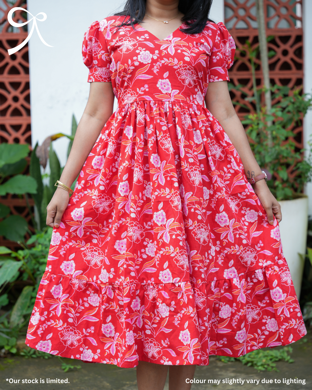 Red Floral Cotton Maxi Dress
