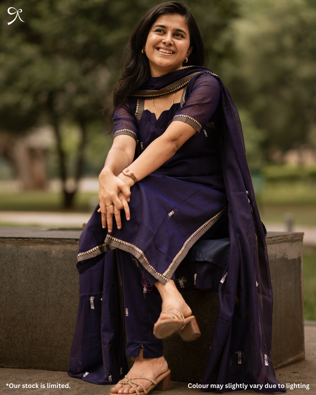 Pure Handloom 3-Piece Salwar Suit Set – Navy Blue