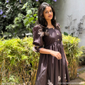 Pure Black Linen Maxi with Floral Detailing