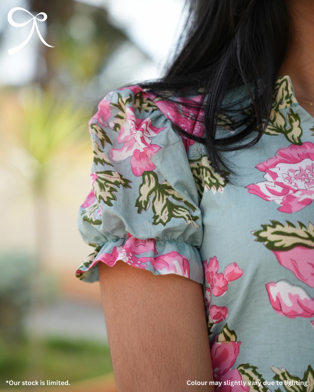 Powder Blue Floral Printed Cotton Midi Dress