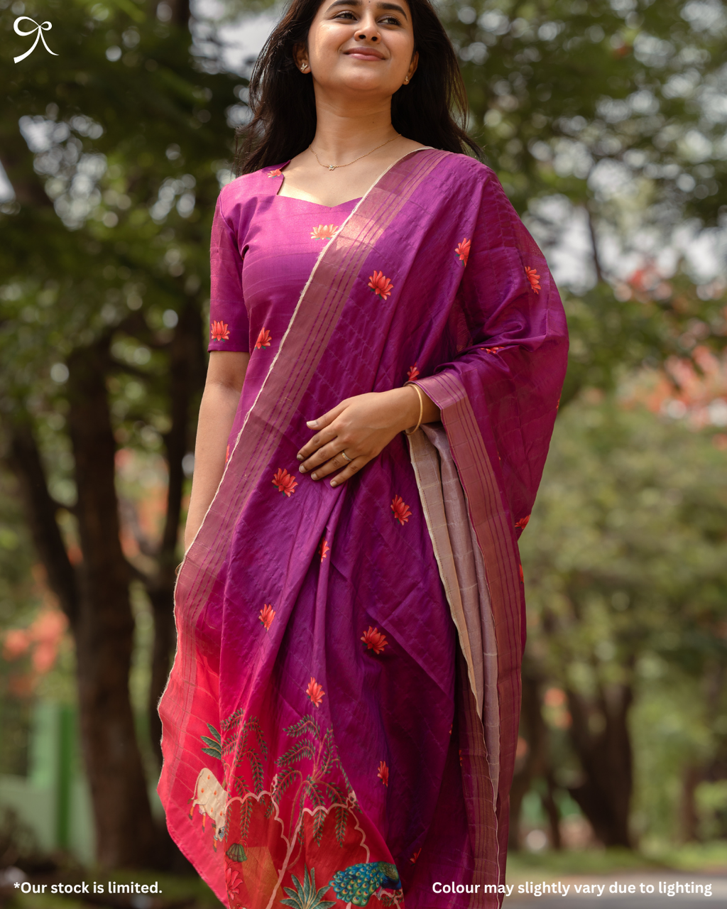 Pretty Vibrant Purple Kolam Silk Pichwai Printed 3-Piece Salwar Suit Set