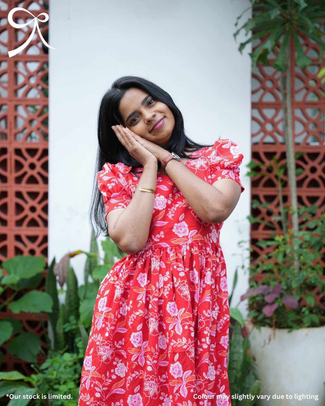 Red Floral Cotton Maxi Dress