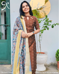 Premium Raw Silk Suit Set with Chanderi Kalamkari Dupatta – Brown