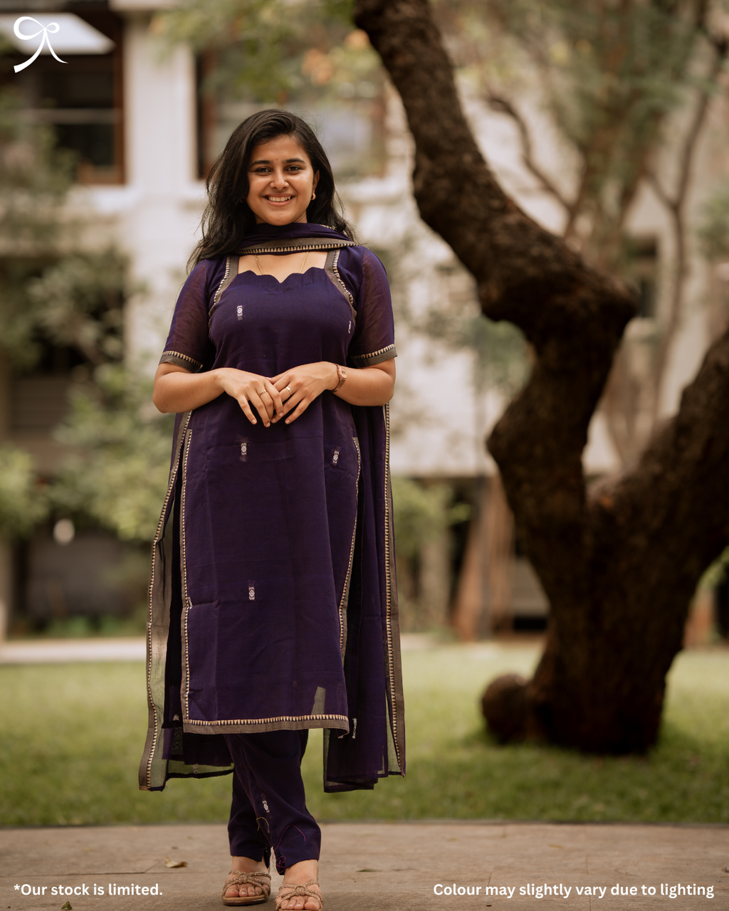Pure Handloom 3-Piece Salwar Suit Set – Navy Blue