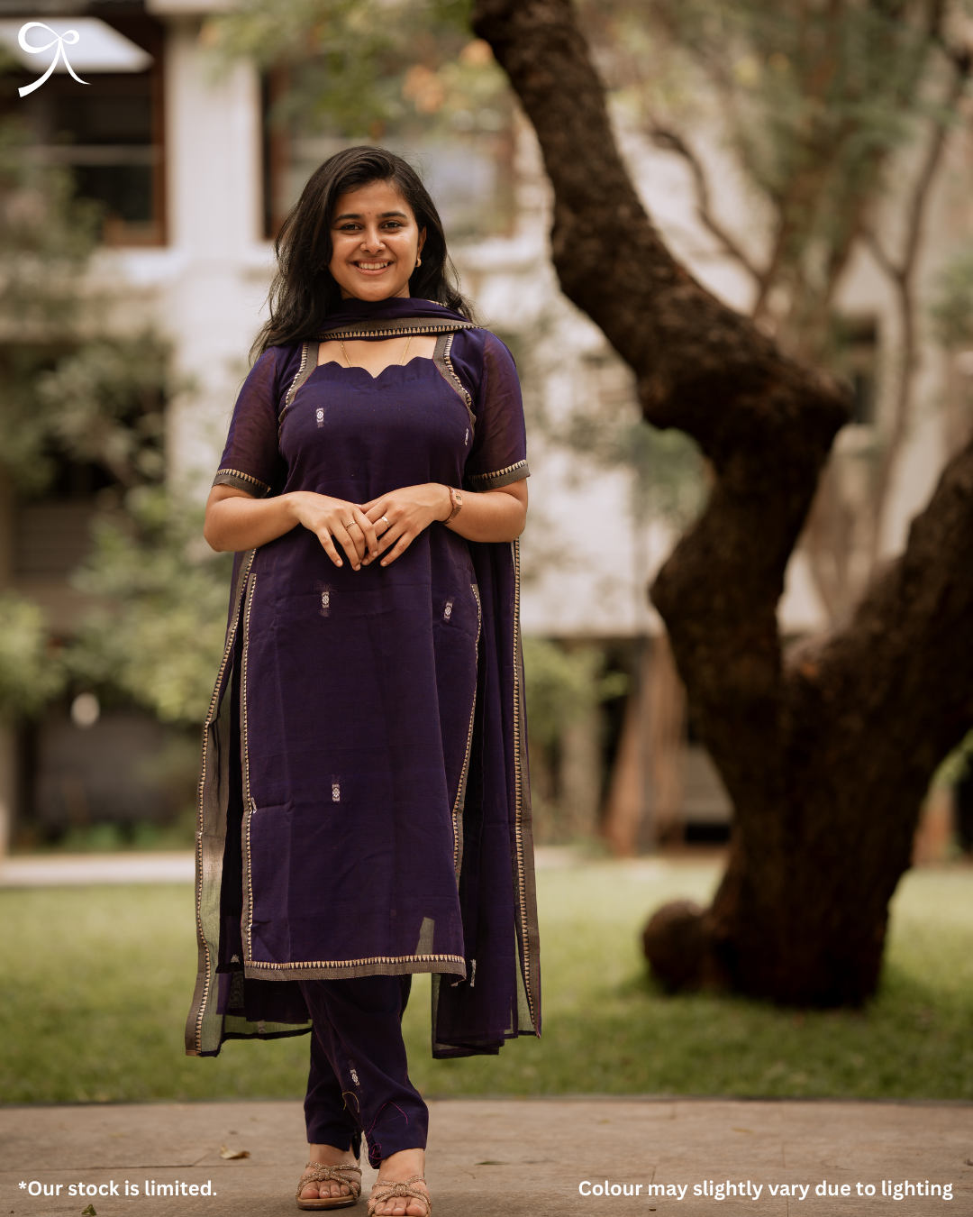 Pure Handloom 3-Piece Salwar Suit Set – Navy Blue