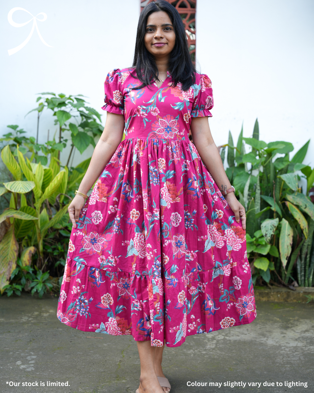 Pink Floral Cotton Maxi Dress