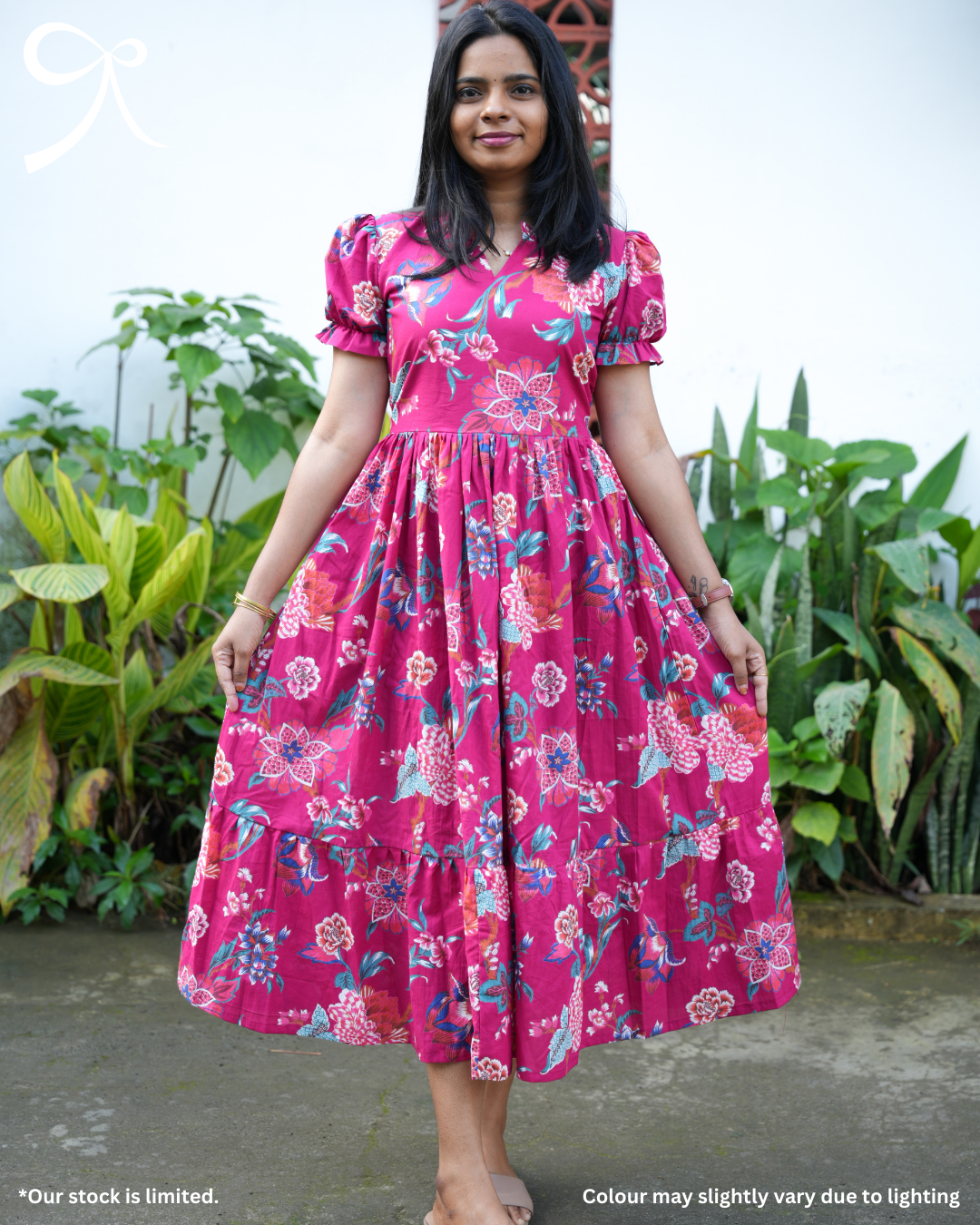 Pink Floral Cotton Maxi Dress