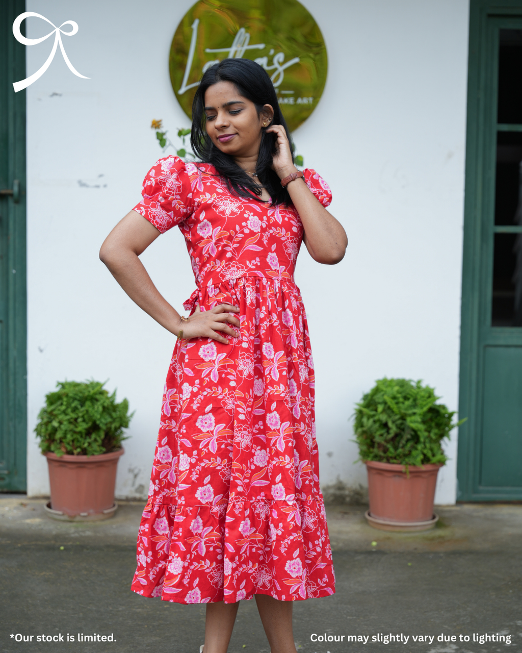 Red Floral Cotton Maxi Dress