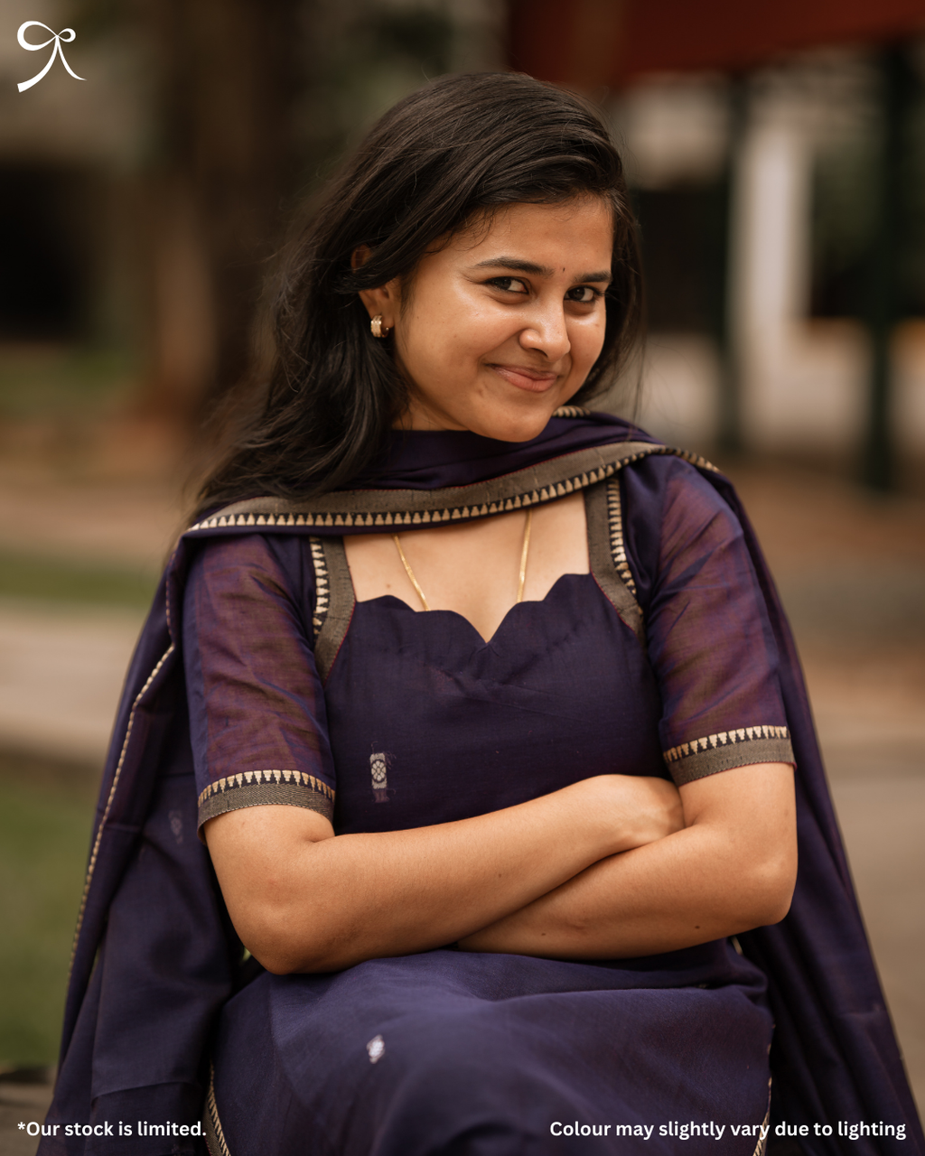 Pure Handloom 3-Piece Salwar Suit Set – Navy Blue