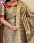 Grey × Maroon Raw Silk (Dhaman Border)