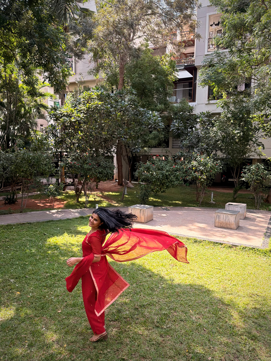 Pure handloom Cotton cherry red 3 piece salwar suit!
