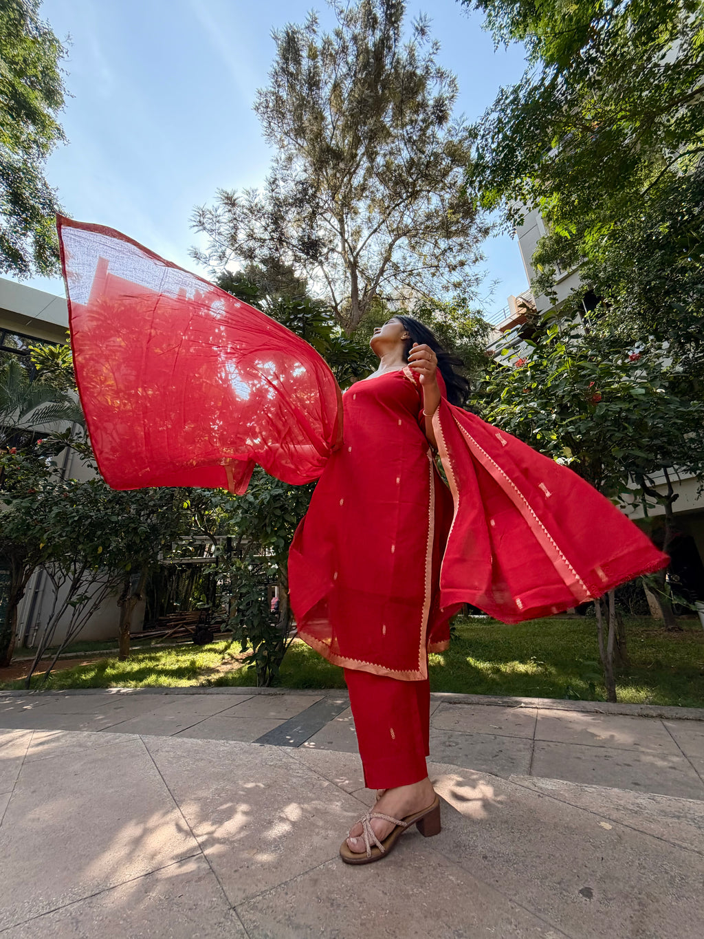 Pure handloom Cotton cherry red 3 piece salwar suit!