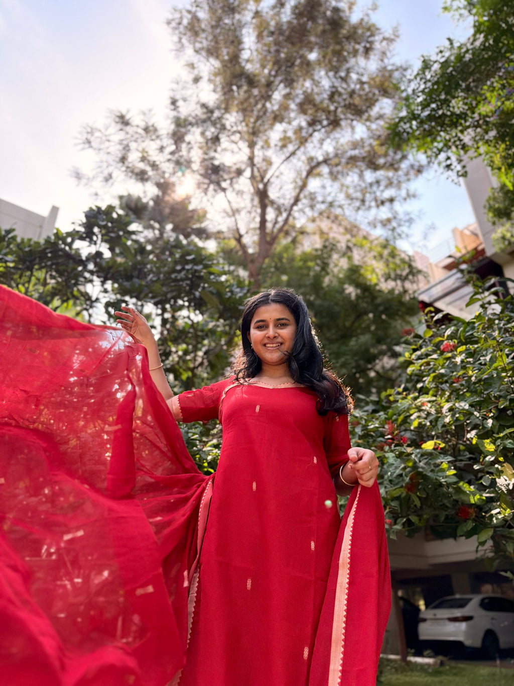 Pure handloom Cotton cherry red 3 piece salwar suit!
