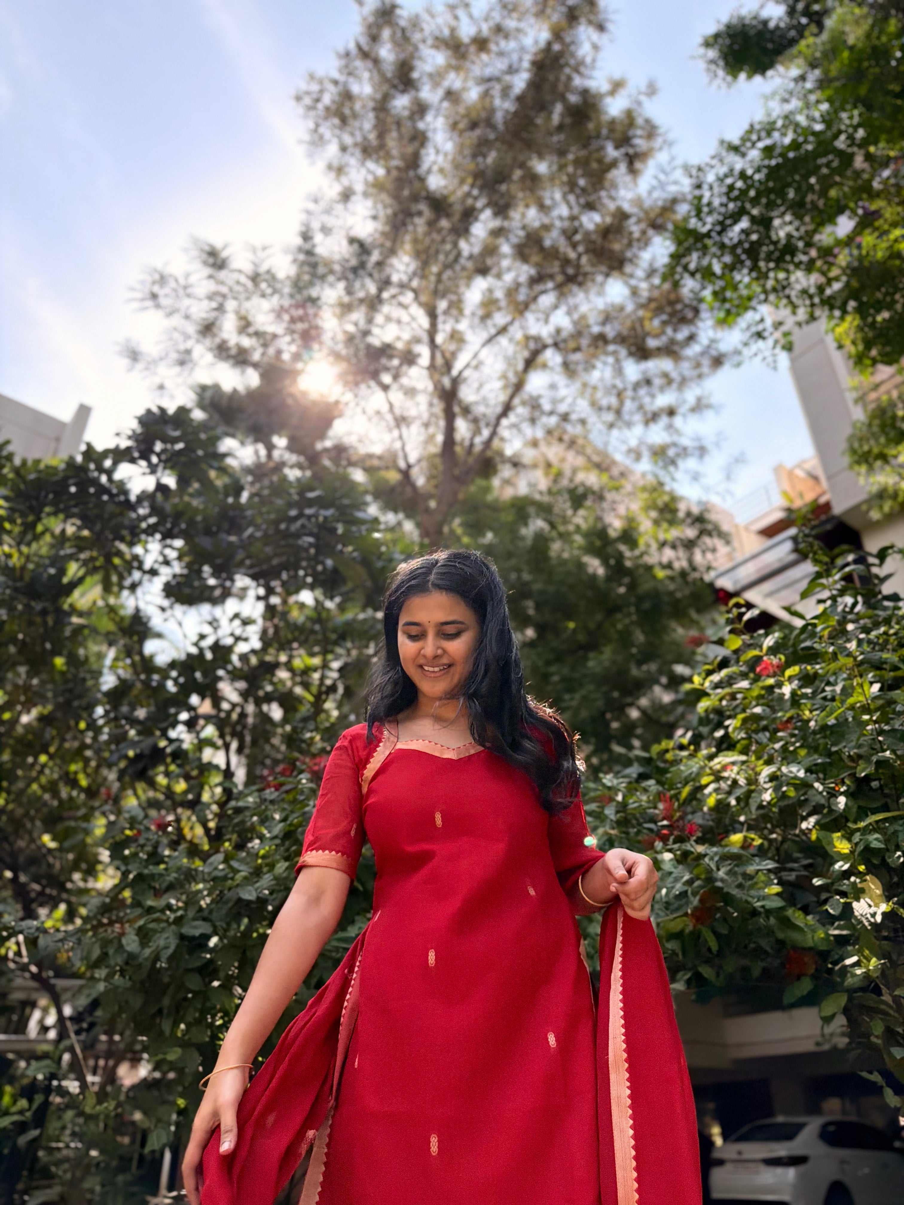 Pure handloom Cotton cherry red 3 piece salwar suit!