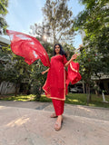 Pure handloom Cotton cherry red 3 piece salwar suit!