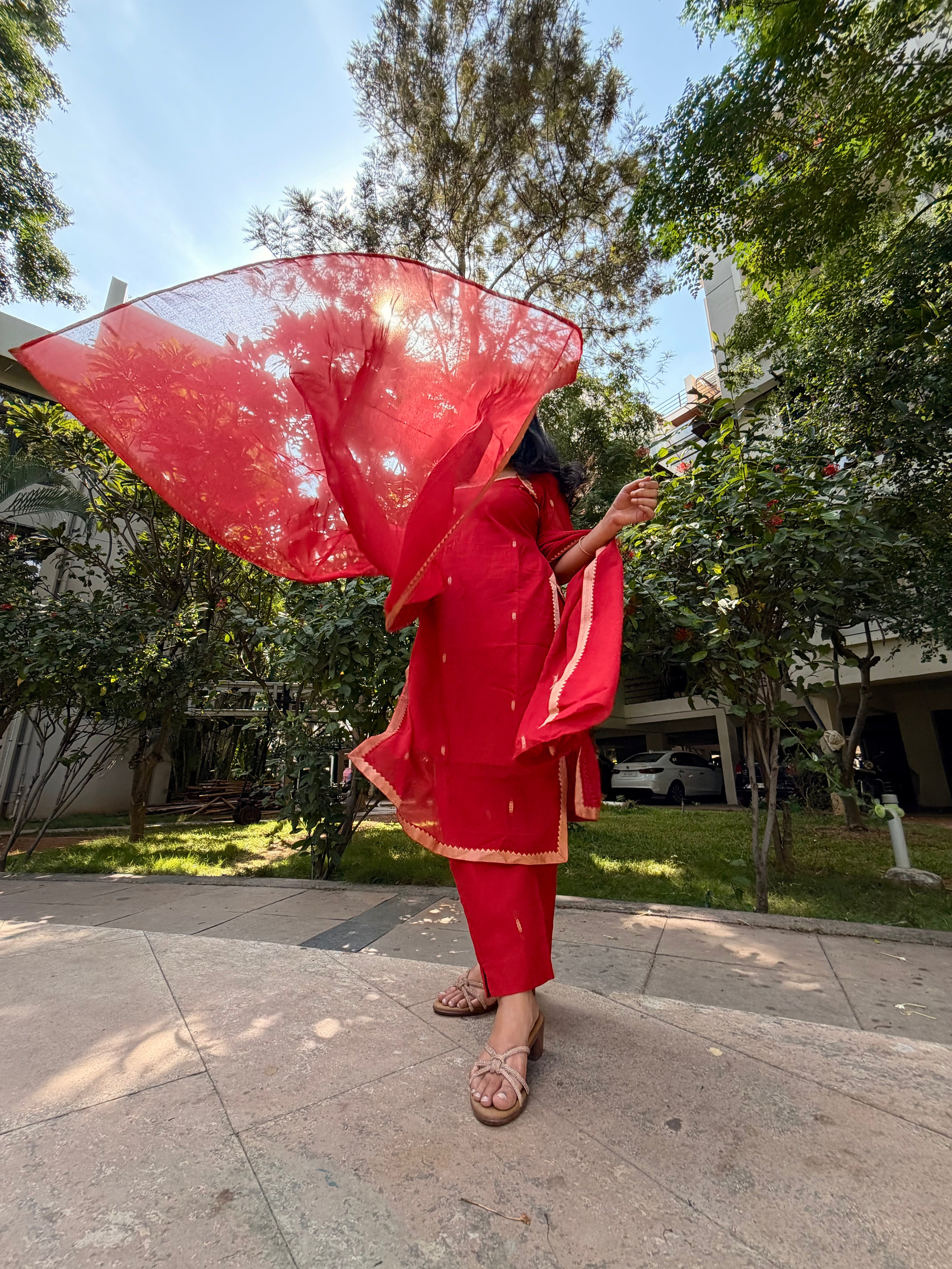 Pure handloom Cotton cherry red 3 piece salwar suit!