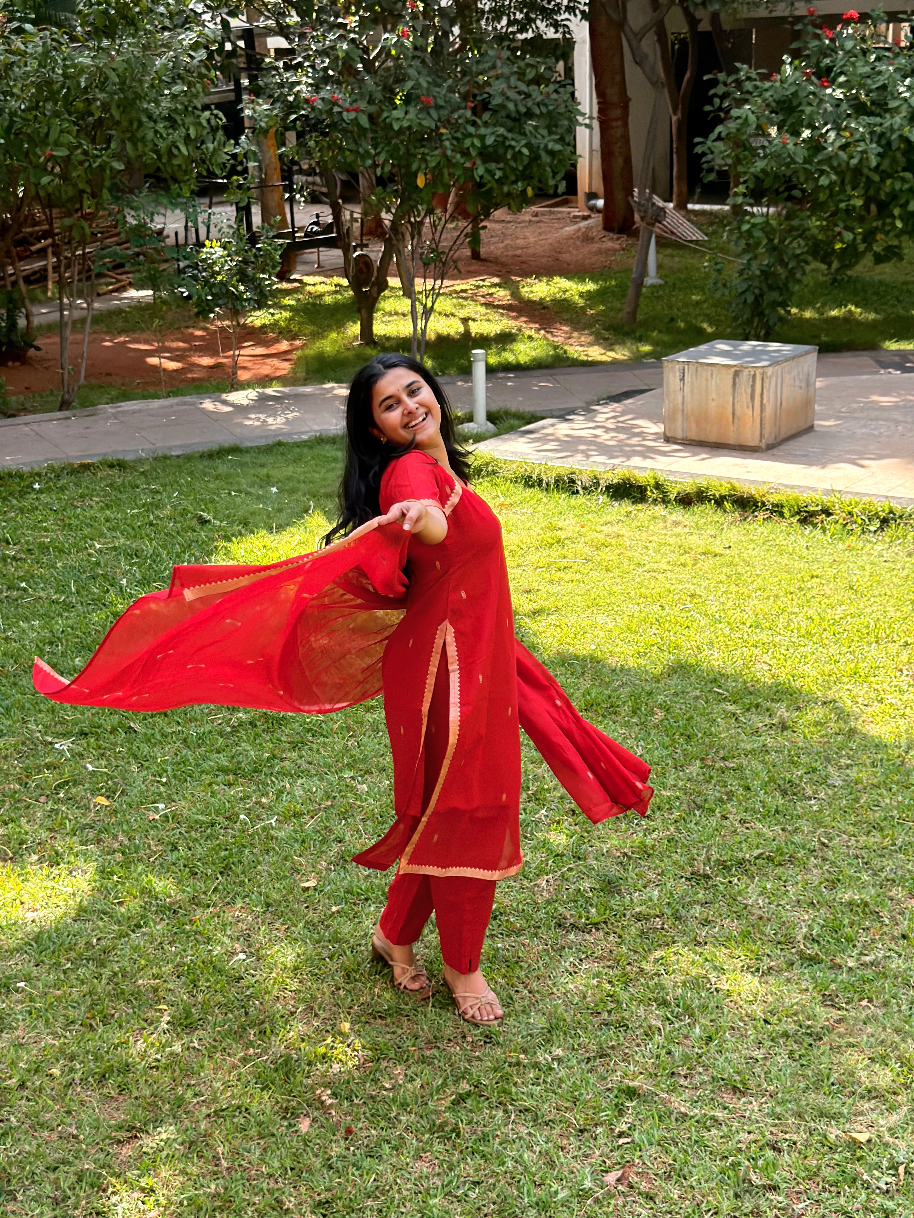 Pure handloom Cotton cherry red 3 piece salwar suit!